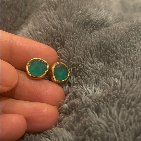 Monica vinader gold vermeil 925 sterling Green Onyx Stud Earrings - Picture 5 of 5
